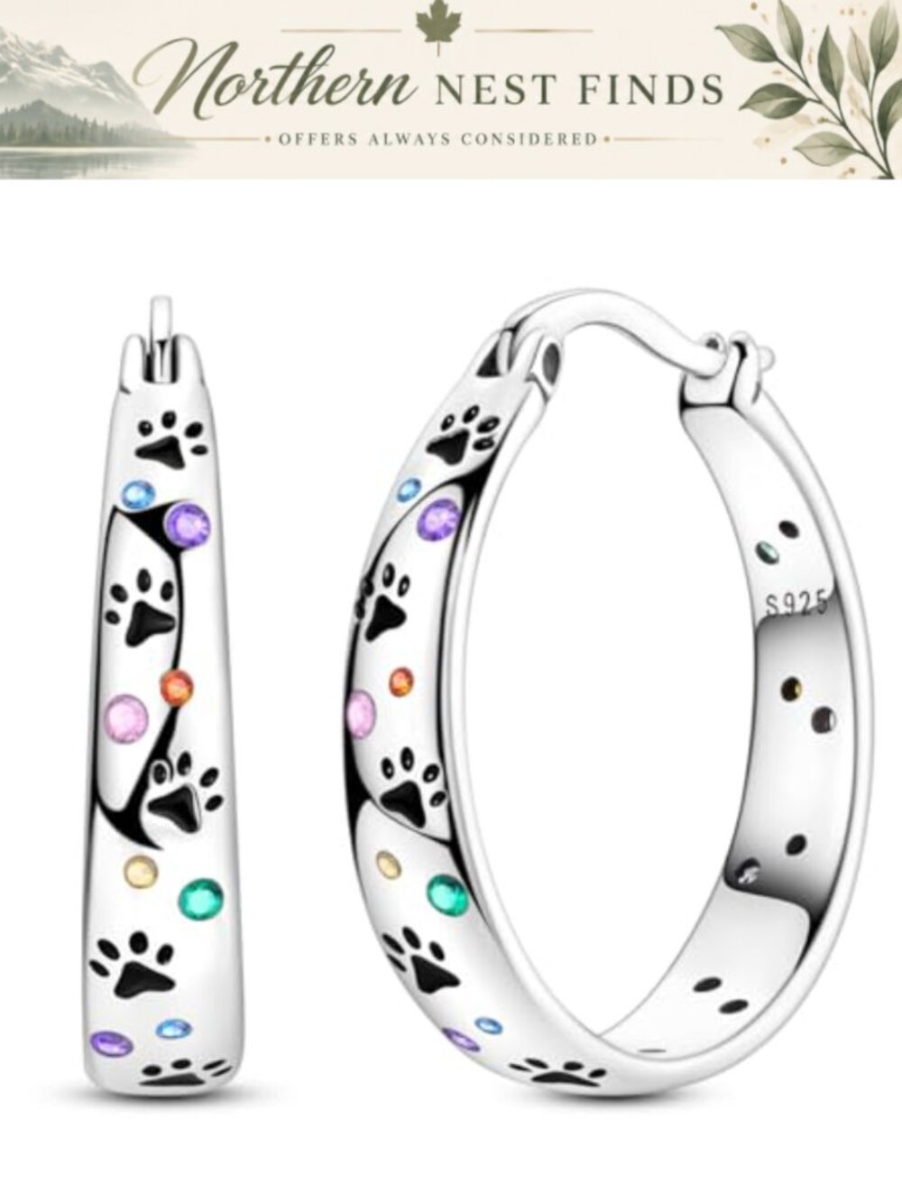 925 Sterling Silver Hoop Earrings Twisted Cubic Zirconia Cute Sloth